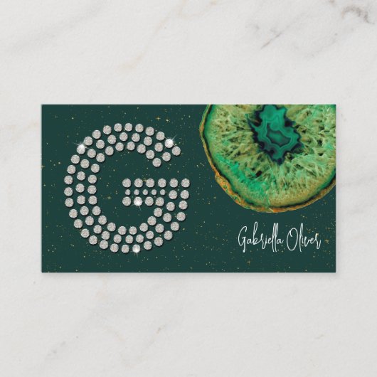 Diamonds Emerald Agaat Initiaal G Letter Monogram Visitekaartje (Voorkant)