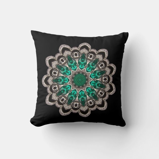 Diamonds en Emeralds Kaleidoscoop Kussen (Voorkant)