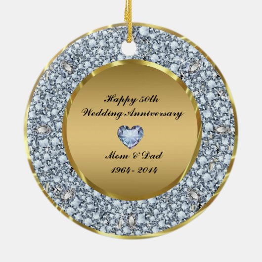 Diamonds en Gold 50th Wedding Jubileum Keramisch Ornament (Achterkant)