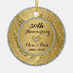 Diamonds en Gold 50th Wedding Jubileum Keramisch Ornament