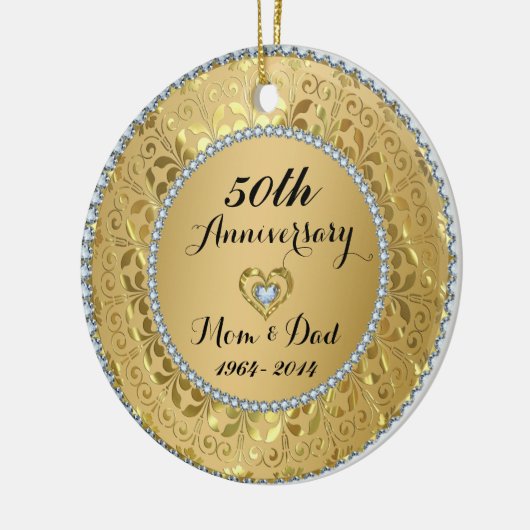 Diamonds en Gold 50th Wedding Jubileum Keramisch Ornament (Links)