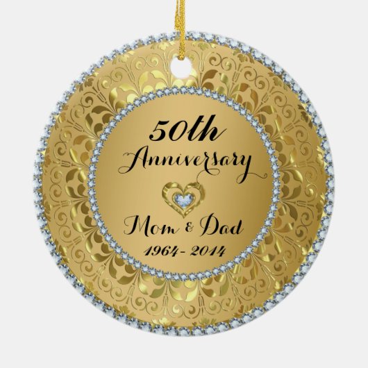 Diamonds en Gold 50th Wedding Jubileum Keramisch Ornament (Achterkant)