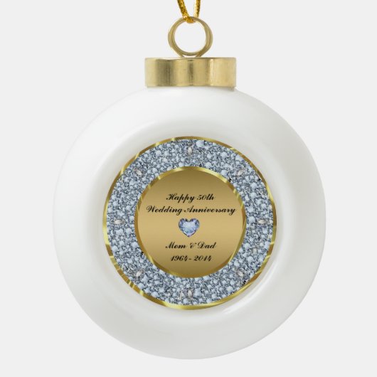 Diamonds en Gold 50th Wedding Jubileum Keramische Bal Ornament (Voorkant)