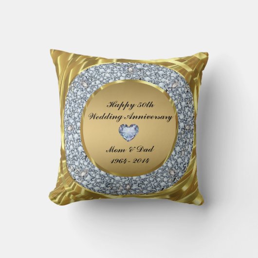 Diamonds en Gold 50th Wedding Jubileum Kussen (Voorkant)