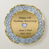 Diamonds en Gold 50th Wedding Jubileum Rond Kussen (Voorkant)