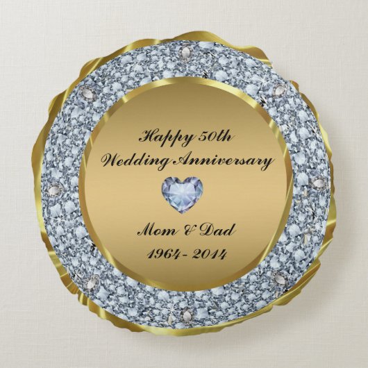 Diamonds en Gold 50th Wedding Jubileum Rond Kussen (Achterkant)