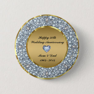 Diamonds en Gold 50th Wedding Jubileum Ronde Button 5,7 Cm