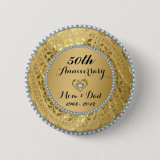 Diamonds en Gold 50th Wedding Jubileum Ronde Button 5,7 Cm (Voorkant)