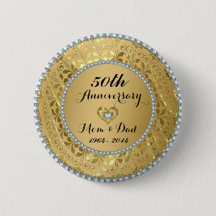 Diamonds en Gold 50th Wedding Jubileum Ronde Button 5,7 Cm