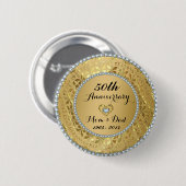 Diamonds en Gold 50th Wedding Jubileum Ronde Button 5,7 Cm (Voorkant /achterkant)