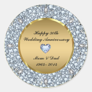 Diamonds en Gold 50th Wedding Jubileum Ronde Sticker