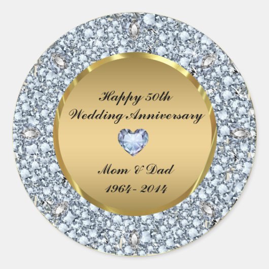 Diamonds en Gold 50th Wedding Jubileum Ronde Sticker (Voorkant)