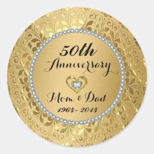 Diamonds en Gold 50th Wedding Jubileum Ronde Sticker