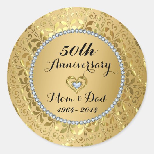 Diamonds en Gold 50th Wedding Jubileum Ronde Sticker (Voorkant)