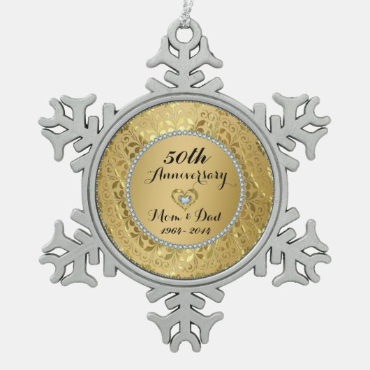 Diamonds en Gold 50th Wedding Jubileum Tin Sneeuwvlok Ornament (Voorkant)