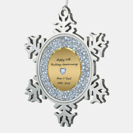 Diamonds en Gold 50th Wedding Jubileum Tin Sneeuwvlok Ornament (Rechts)