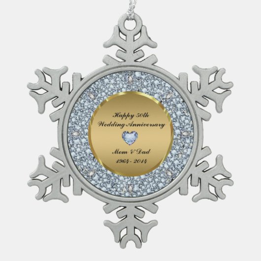 Diamonds en Gold 50th Wedding Jubileum Tin Sneeuwvlok Ornament (Voorkant)