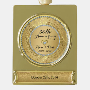 Diamonds en Gold 50th Wedding Jubileum Verguld Banner Ornament
