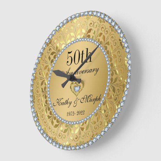 Diamonds en Gold Damask 50th Wedding Jubileum Grote Klok (Hoek)