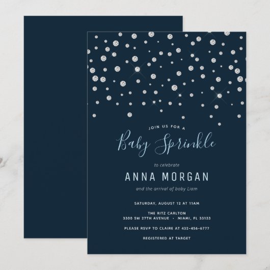 Diamonds en Navy Blue Baby Sprinkle Kaart (Voorkant / Achterkant)