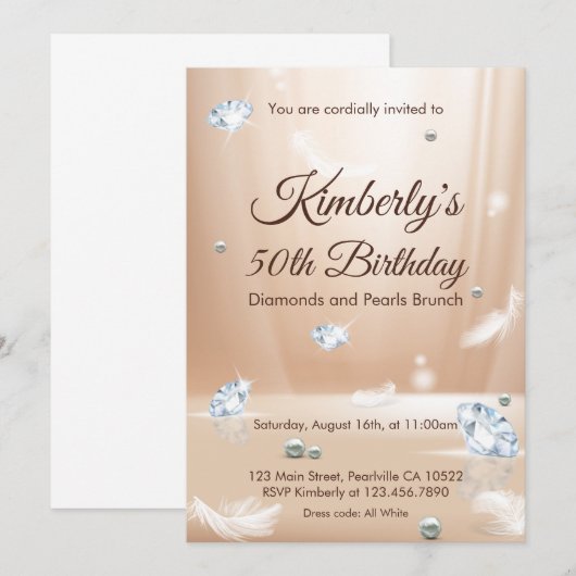 Diamonds en Pearls Birthday Brunch Kaart (Voorkant / Achterkant)