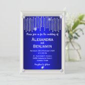 Diamonds en Pearls Blue Wedding Kaart (Staand voorkant)