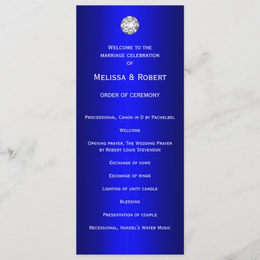 Diamonds en Pearls Blue Wedding Programmakaart (Voorkant)