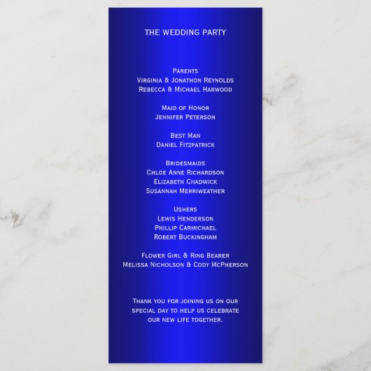 Diamonds en Pearls Blue Wedding Programmakaart (Achterkant)