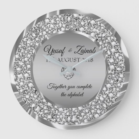 Diamonds en Silver Wedding Gift Grote Klok (Voorkant)