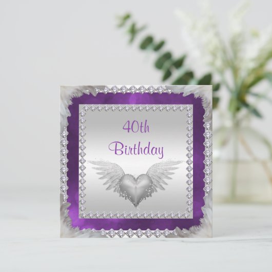 Diamonds en veren 40e verjaardag kaart (Staand voorkant)