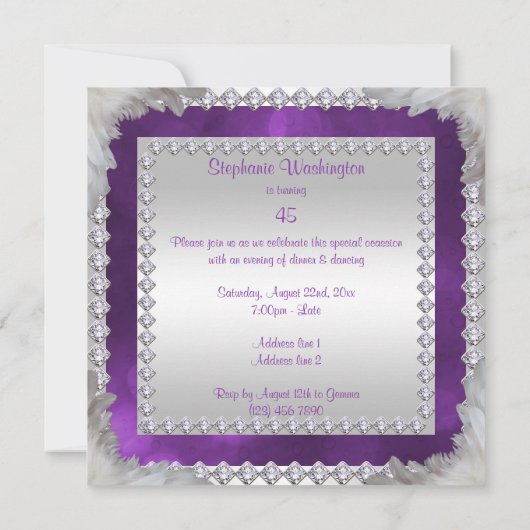 Diamonds en veren 45e verjaardag kaart (Achterkant)