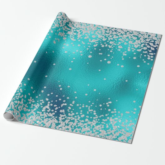Diamonds Faux Glitter Bling Robin's Egg Blauwgroen Cadeaupapier (Uitgerold)
