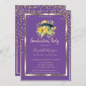 Diamonds Floral Afstudeerder Pet Violet Afstuderen Kaart (Voorkant / Achterkant)