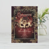 Diamonds Floral Damask Masquerade Quinceañera Kaart (Staand voorkant)