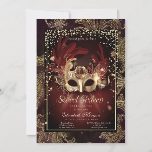 Diamonds Floral Damask Masquerade Sweet 16 Kaart (Voorkant)
