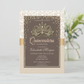 Diamonds Floral Damask Quinceañera Kaart (Staand voorkant)