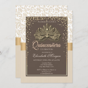 Diamonds Floral Damask Quinceañera Kaart