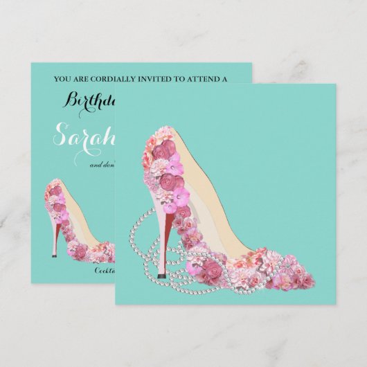 Diamonds & Flower Bouquet Heels Shower Party Kaart (Voorkant / Achterkant)