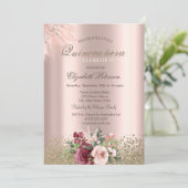 Diamonds Flowers Roos Gold Quinceañera Kaart (Staand voorkant)
