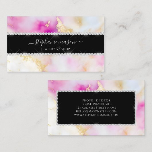 Diamonds Girly Waterverf Gold Pink Contactkaartje (Voorkant / Achterkant)