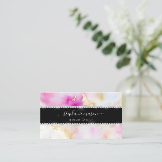 Diamonds Girly Waterverf Gold Pink Contactkaartje (Staand voorkant)