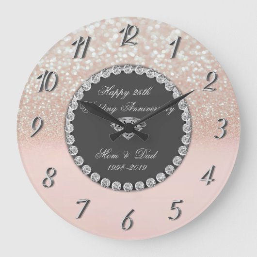 Diamonds Glitter Bokeh 25th Wedding Jubileum Grote Klok (Voorkant)