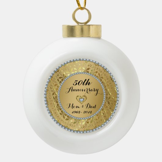 Diamonds & Gold 2 50e bruiloft Jubileum Keramische Bal Ornament (Voorkant)