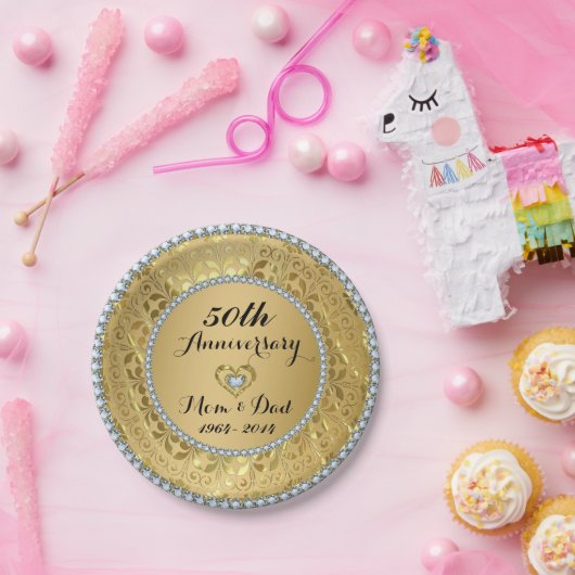 Diamonds & Gold 2 50e bruiloft Jubileum Papieren Bordje (Feest)