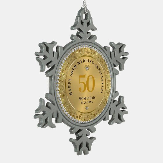 Diamonds Gold 50e bruiloft Jubileum Tin Sneeuwvlok Ornament (Links)