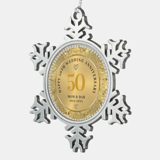 Diamonds Gold 50e bruiloft Jubileum Tin Sneeuwvlok Ornament (Rechts)