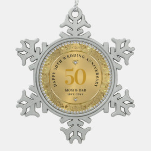 Diamonds Gold 50e bruiloft Jubileum Tin Sneeuwvlok Ornament