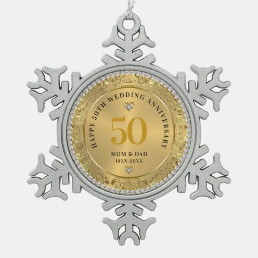 Diamonds Gold 50e bruiloft Jubileum Tin Sneeuwvlok Ornament (Voorkant)