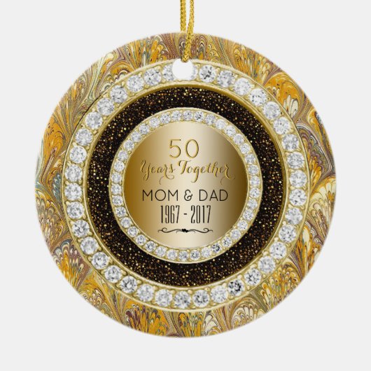 Diamonds Gold 50th Wedding Jubileum 50 jaar Keramisch Ornament (Voorkant)