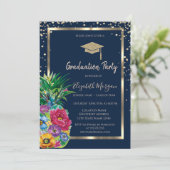 Diamonds Gold Afstudeerder Pet Ananas Navy Blue Kaart (Staand voorkant)